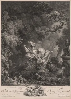 Dokumentasi museum The Swing. Nicolas Delaunay (French, 1739–1792); after: Jean-Honoré Fragonard (French, 1732–1806).
