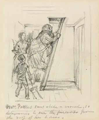 Dokumentasi museum Sketch for "Mrs. Pottles Can't Abide a Crowd". John Leech (British, 1817–1864).