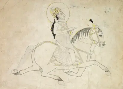 Dokumentasi museum Jai Singh III of Jaipur (r. 1818–1835) Riding. Nama pembuat belum tercantum pada daftar atribusi museum.