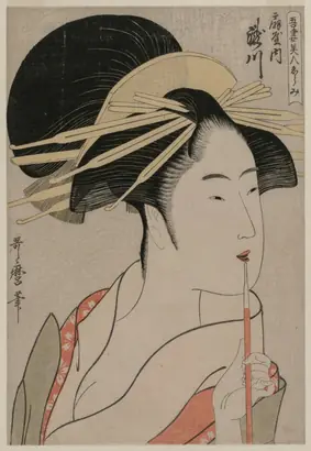 Dokumentasi museum Takigawa of the Ōgiya from the series A Selection of Eastern Beauties. Kitagawa Utamaro (Japanese, c. 1754–1806).