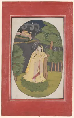 Dokumentasi museum The heroine who waits anxiously for her absent lover (Utka Nayika). Nama pembuat belum tercantum pada daftar atribusi museum.