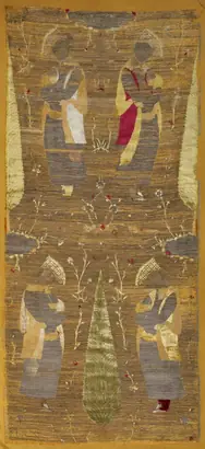 Dokumentasi museum Velvet panel with four youths smelling flowers. Nama pembuat belum tercantum pada daftar atribusi museum.