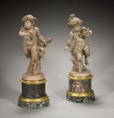 Dokumentasi museum Young Satyress Running with an Owl's Nest and Young Satyr Running with an Owl (pair of statuettes). Clodion (French, 1738–1814).