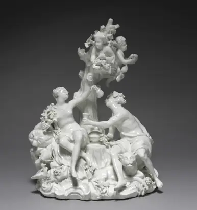 Dokumentasi museum Figure Group of Bacchus and Ariadne. Peran menurut katalog: Orléans Porcelain Factory.