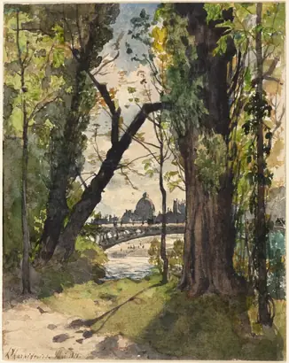 Dokumentasi museum View of the Institut de France from the Foot of the Pont Royal. Henri Joseph Harpignies (French, 1819–1916).