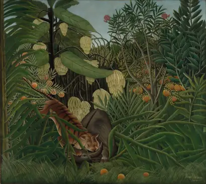Dokumentasi museum Fight Between a Tiger and a Buffalo. Henri Rousseau (French, 1844–1910).