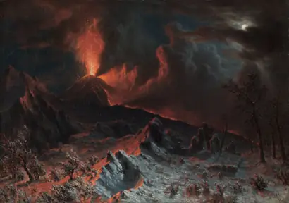 Dokumentasi museum Mount Vesuvius at Midnight. Albert Bierstadt (American, born Prussia [now Germany], 1830–1902).