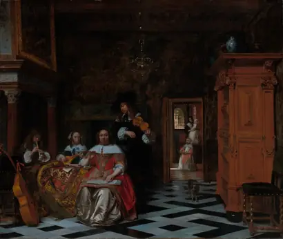 Dokumentasi museum Portrait of a Family Playing Music. Pieter de Hooch (Dutch, 1629–1684).