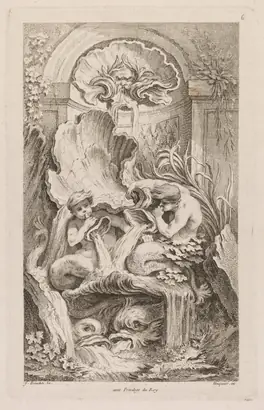 Dokumentasi museum No. 6: Fountain with Two Tritons Blowing Conch Shells. Gabriel Huquier (French, 1695–1772); after: François Boucher (French, 1703–1770); published by: Gabriel Huquier (French, 1695–1772).