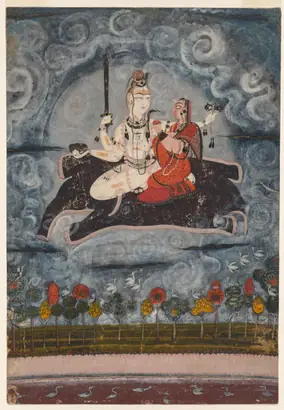 Dokumentasi museum Shiva and Devi on Gajasura's hide. Nama pembuat belum tercantum pada daftar atribusi museum.