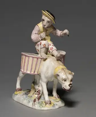 Dokumentasi museum Figure of a Monkey on a Dog. manufactured by: Villeroy Factory; manufacturer: Mennecy- Villeroy Factory (French).