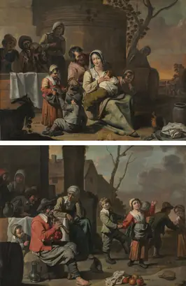 Dokumentasi museum Vintage Scene and Peasant Children Dancing (painting pair). circle of: Le Nain (French).