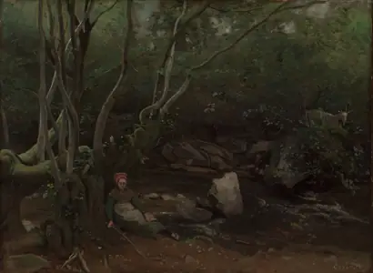 Dokumentasi museum Lormes:  Goat-Girl Sitting Beside a Stream in a Forest. Jean Baptiste Camille Corot (French, 1796–1875).