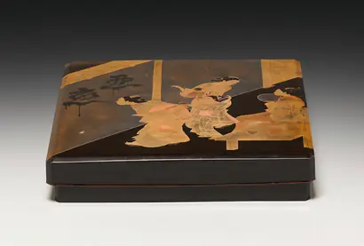 Dokumentasi museum Writing Box with Spitting Courtesan. Nama pembuat belum tercantum pada daftar atribusi museum.