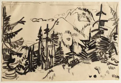 Dokumentasi museum Mountain Landscape with Fir Trees. Ernst Ludwig Kirchner (German, 1880–1938).