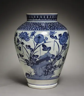 Dokumentasi museum Large Jar with Peonies, Orchids, and Chrysanthemums. Nama pembuat belum tercantum pada daftar atribusi museum.