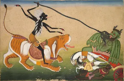 Dokumentasi museum Kali attacking Nisumbha. Nama pembuat belum tercantum pada daftar atribusi museum.