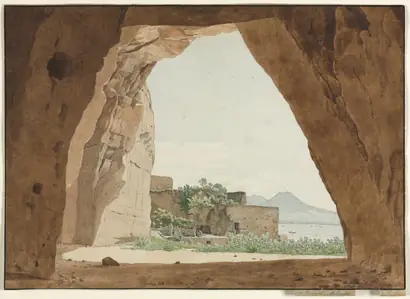 Dokumentasi museum Vesuvius and the Bay of Naples from a Cave. Adolf von Heydeck (German, 1787–1856).