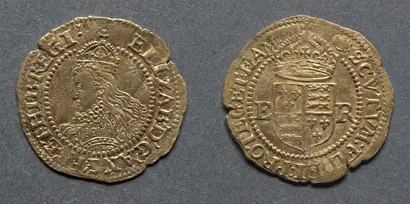 Dokumentasi museum Halfcrown: Elizabeth I (obverse); Crowned Shield of Arms (reverse). Nama pembuat belum tercantum pada daftar atribusi museum.