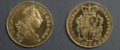 Dokumentasi museum Two Guinea Piece: George III (obverse); Shield of Arms (reverse). design by: John Sigismund Tanner (British, 1705–1775).