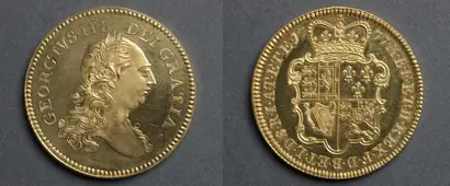 Dokumentasi museum Five Guineas: George III (obverse); Shield of Arms (reverse). design by: Richard Yeo (British, 1720–1779).