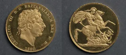 Dokumentasi museum Two Pound Piece: George III (obverse); St. George and the Dragon (reverse). after: design by: Benedetto Pistrucci (Italian, 1784–1855).