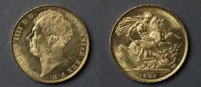 Dokumentasi museum Two Pound Piece: George IV (obverse); St. George and the Dragon (reverse). after: designer: Benedetto Pistrucci (Italian, 1784–1855); after a design by: Francis Legatt Chantrey (British, 1781–1841); fabricated by: Jean Baptiste Merlen (French, 1769–1850).