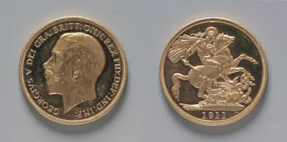 Dokumentasi museum Two Pound Piece: George V (obverse); St. George and the Dragon (reverse). design by: Bertram Mackennal (Australian, 1863–1931); after: design by: Benedetto Pistrucci (Italian, 1784–1855).