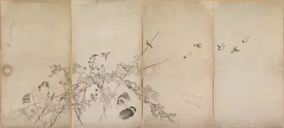Dokumentasi museum Puppies, Sparrows, and Chrysanthemums. Nagasawa Rosetsu (Japanese, 1754–1799).