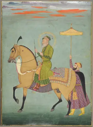 Dokumentasi museum The Emperor Alamgir (reigned 1658–1707) on Horseback. Nama pembuat belum tercantum pada daftar atribusi museum.