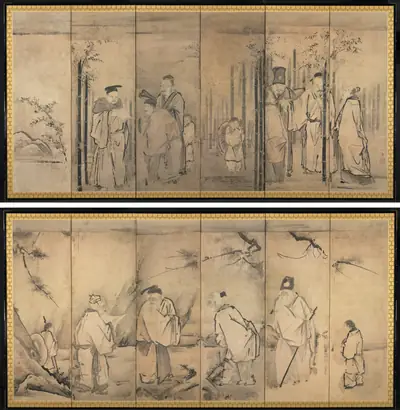 Dokumentasi museum Seven Sages of the Bamboo Grove; Four Elders of Mt. Shang. Kano Tan’yū (Japanese, 1602–1674).