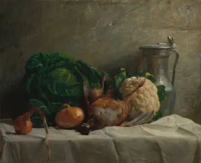 Dokumentasi museum Still Life with Vegetables, Partridge, and a Jug. Adolphe-Félix Cals (French, 1810–1880).