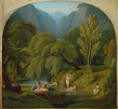 Dokumentasi museum The Bathers, Souvenir of the Banks of the Anio River at Tivoli. Théodore Caruelle d' Aligny (French, 1798–1871).