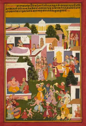 Dokumentasi museum The Birth of Krishna, from a Sursagar of Surdas (Indian, c. 1480–1580). Nama pembuat belum tercantum pada daftar atribusi museum.