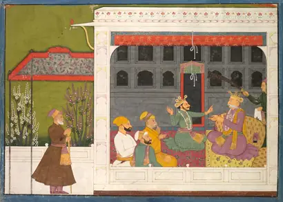 Dokumentasi museum Shishupala arguing with Rukmini’s father, Bhishmaka, from a Rukmini Haran. Nama pembuat belum tercantum pada daftar atribusi museum.