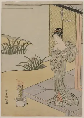 Dokumentasi museum Young Woman Looking at a Pot of Pinks. Suzuki Harunobu (Japanese, 1724–1770).