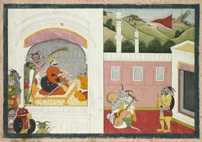 Dokumentasi museum King Bana in his court, from an Usha-Aniruddha. Nama pembuat belum tercantum pada daftar atribusi museum.
