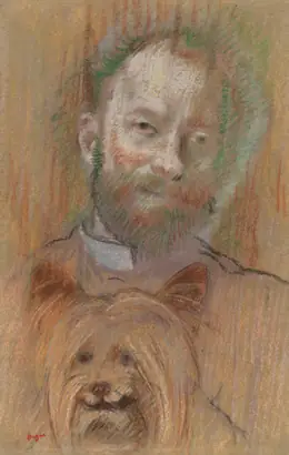 Dokumentasi museum Ludovic Lepic Holding His Dog. Edgar Degas (French, 1834–1917).