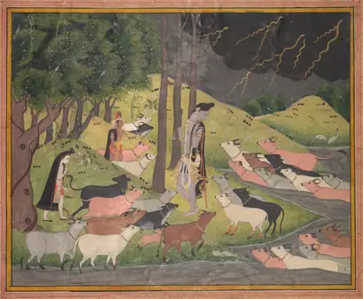 Dokumentasi museum Krishna summoning the cows. Nama pembuat belum tercantum pada daftar atribusi museum.