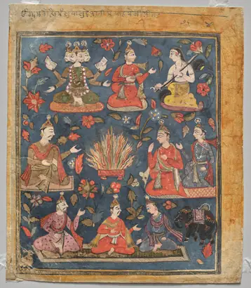 Dokumentasi museum Sacrificial Fire, from the "Tula Ram" Bhagavata Purana. Nama pembuat belum tercantum pada daftar atribusi museum.