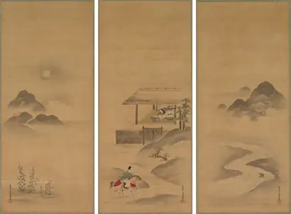 Dokumentasi museum Minamoto no Nakakuni Visits Lady Kogō. Kiyohara Yukinobu (Japanese, 1643–1682).