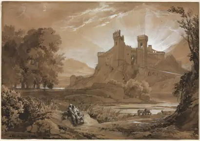 Dokumentasi museum Landscape with Castle and Shepherds. Achille Etna Michallon (French, 1796–1822).