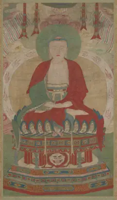 Dokumentasi museum Seated Amitābha. Nama pembuat belum tercantum pada daftar atribusi museum.