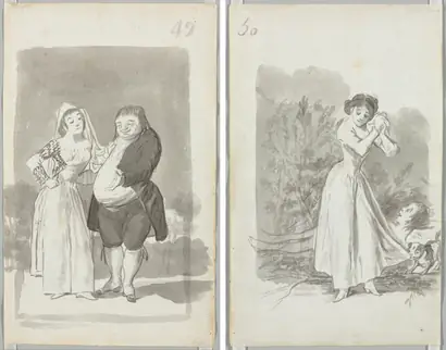 Dokumentasi museum Young Woman (possibly a Sex Worker) with a Man (recto); Young Woman Wringing Her Hands over a Man's Naked Body (verso). Francisco de Goya (Spanish, 1746–1828).