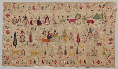 Dokumentasi museum Rumal with Rama and Krishna scenes. Nama pembuat belum tercantum pada daftar atribusi museum.