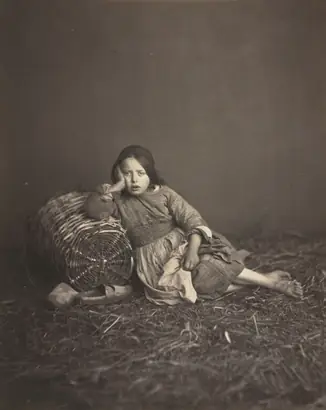Dokumentasi museum Young Girl Seated on Straw, Leaning on a Basket. Edmond Bacot (French, 1814–1875).