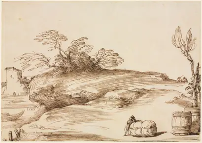 Dokumentasi museum Landscape with a Man Leaning on a Bale. Guercino (Italian, 1591–1666).