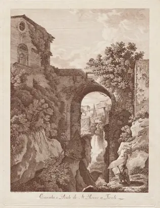 Dokumentasi museum St. Rocco Waterfall and Bridge at Tivoli (Cascata e Ponte di St. Rocco a Tivoli). Albert Christoph Dies (Austrian, 1755–1822).