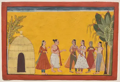 Dokumentasi museum Rishyashringa addresses the courtesans, from the "Shangri" Ramayana. Nama pembuat belum tercantum pada daftar atribusi museum.