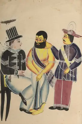 Dokumentasi museum Jailer Receiving the Mahant of Tarakeshwar in Prison. Nama pembuat belum tercantum pada daftar atribusi museum.